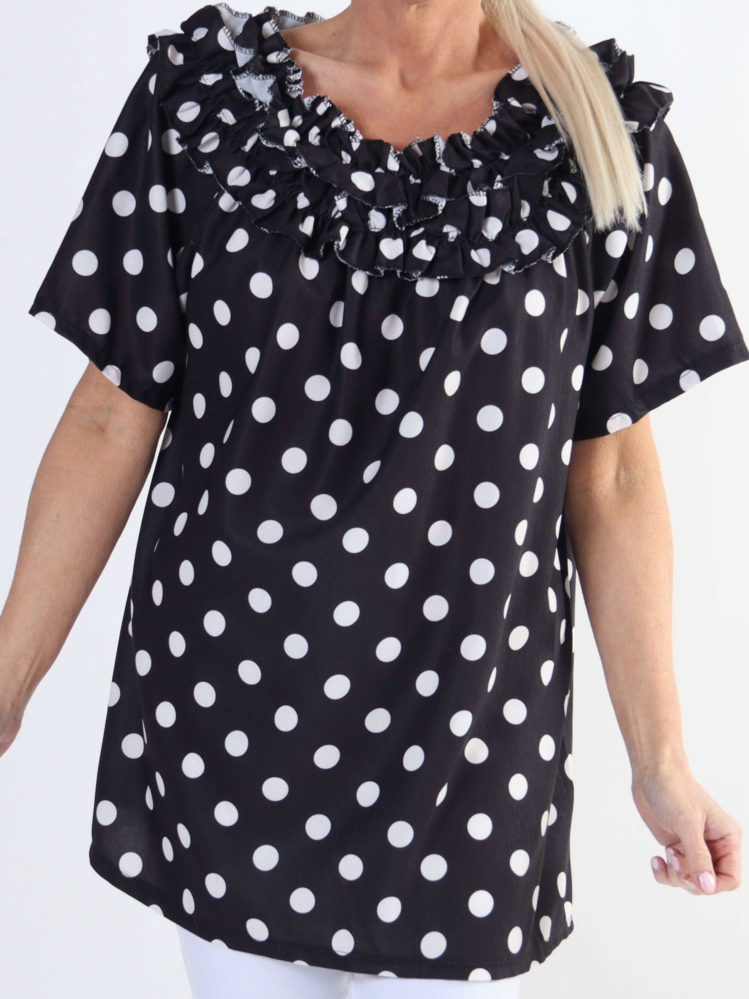 Chili Sleeveless Dot - Plus size tunika med prikker og flæser
